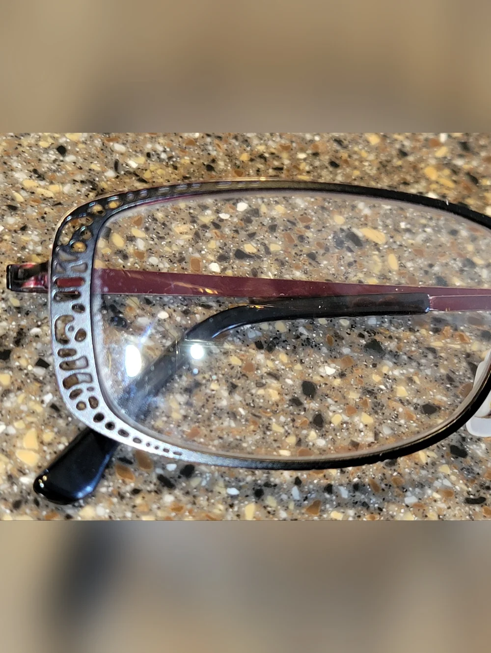 Zenni Rectangle Glasses Frames Black/Burgundy Cutout Scroll  - Retired / Rare